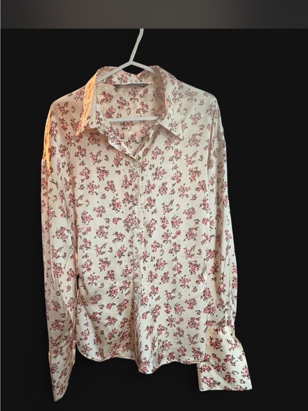 Zara Cream Blouse with Pink Floral Print